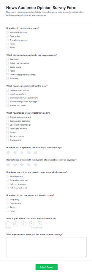 Audience Opinion Survey Form Template
