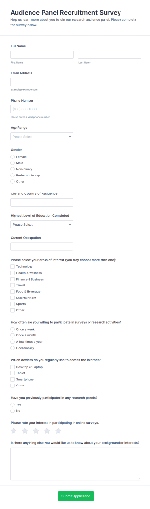 Audience Panel Recruitment Survey Form Template