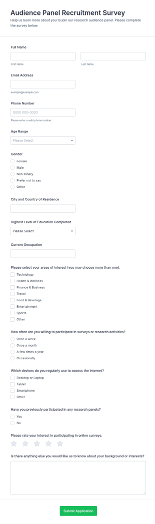 Audience Panel Recruitment Survey Form Template