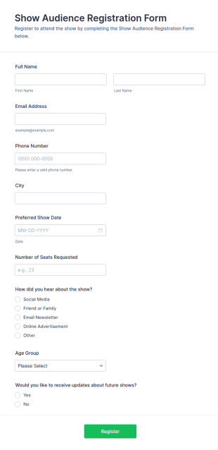 Audience Registration Form Template