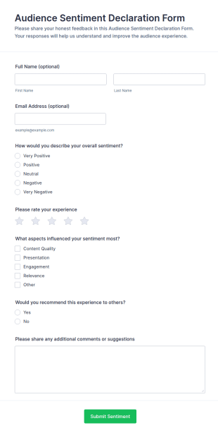 Audience Sentiment Declaration Form Template