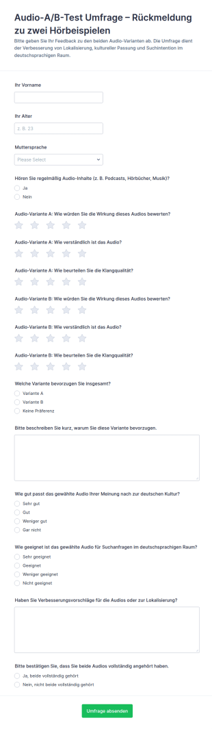 Audio A/B Test Umfrage