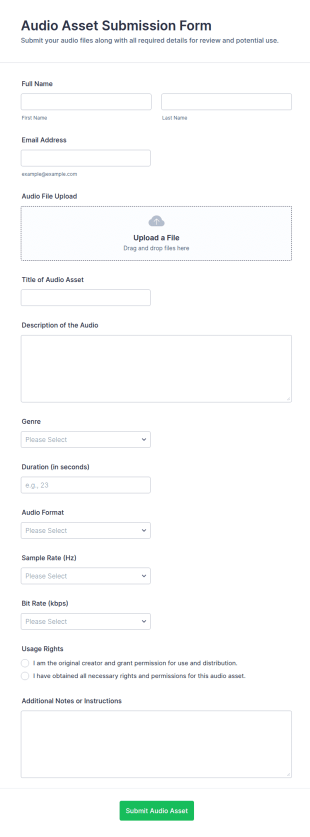 Audio Asset Submission Form Template
