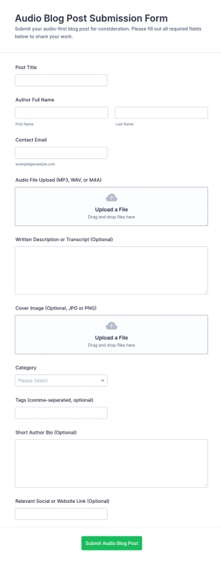 Audio Blog Post Submission Form Template