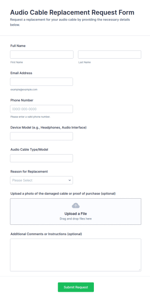 Audio Cable Replacement Request Form Template