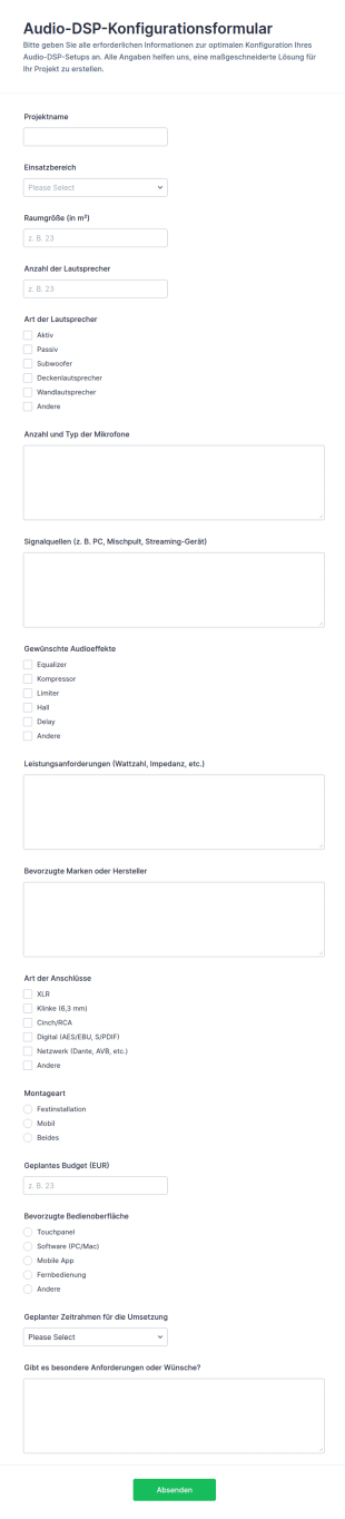 Audio DSP Konfiguration Formular