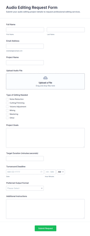 Audio Editing Request Form Template