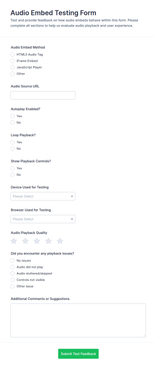 Audio Embed Testing Form Template