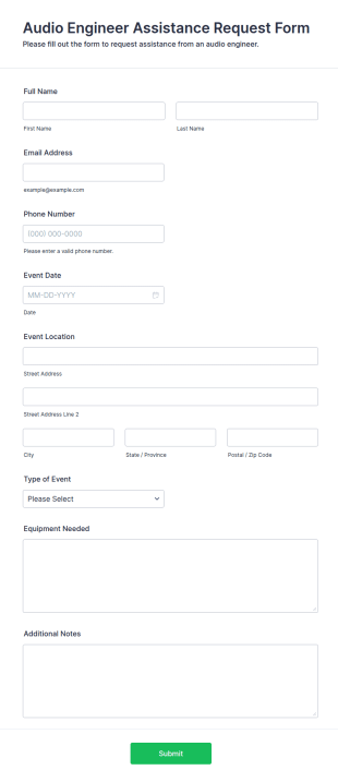 Audio Engineer Assistance Request Form Template