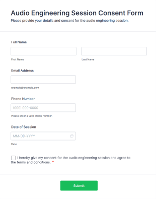 Audio Engineering Session Consent Form Template