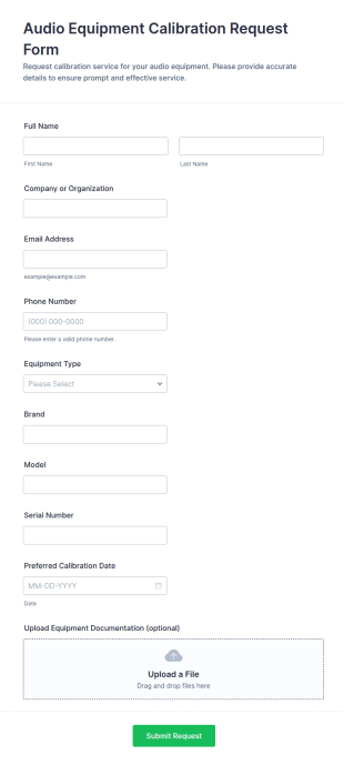 Audio Equipment Calibration Request Form Template