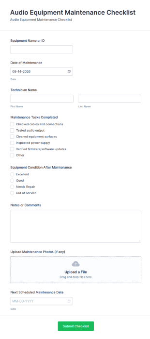 Audio Equipment Maintenance Checklist Form Template