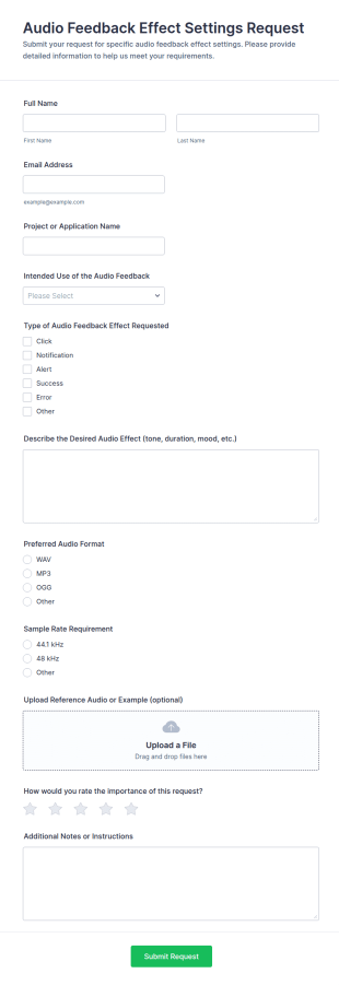 Audio Feedback Effect Settings Request Form Template