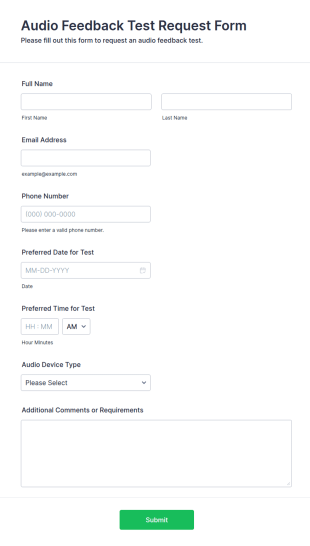 Audio Feedback Test Request Form Template