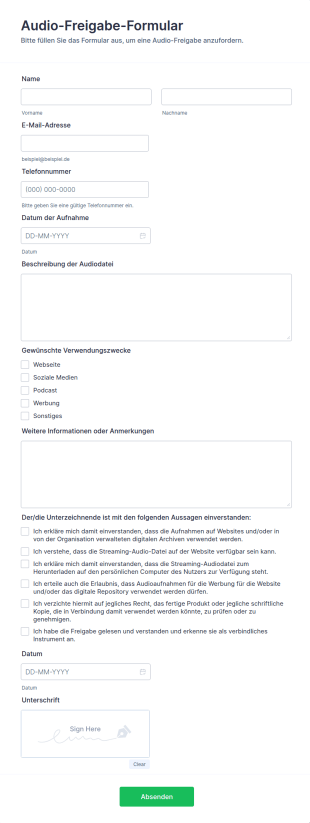 Audio Freigabe Formular