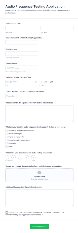 Audio Frequency Testing Application Form Template