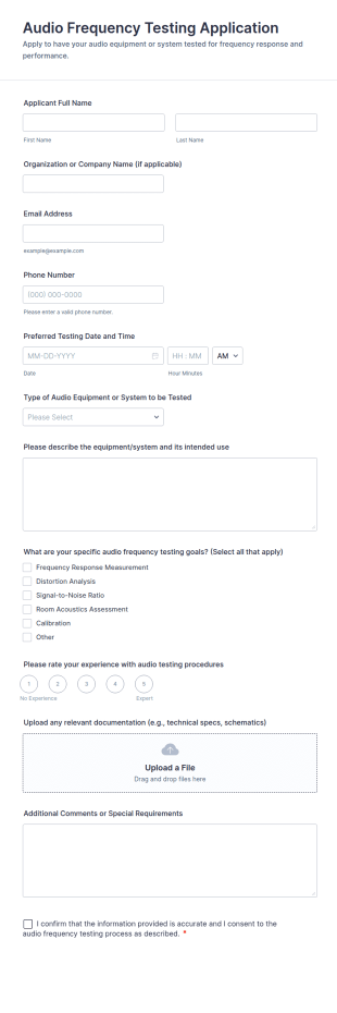 Audio Frequency Testing Application Form Template