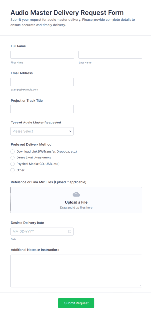 Audio Master Delivery Request Form Template