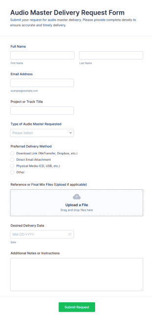 Audio Master Delivery Request Form Template