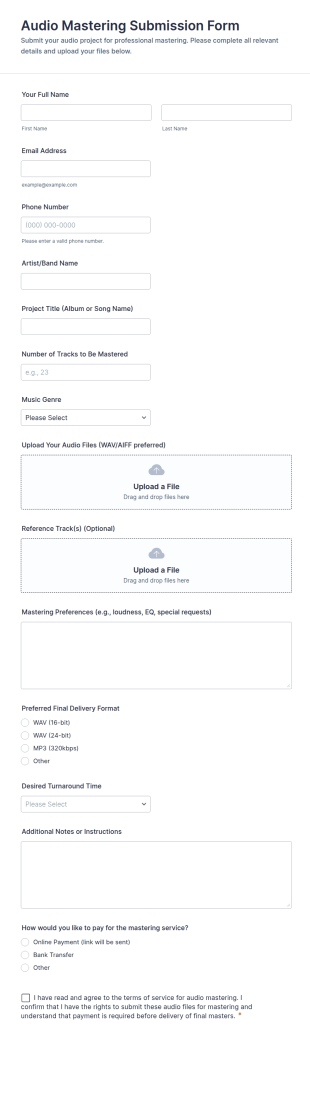 Audio Mastering Submission Form Template