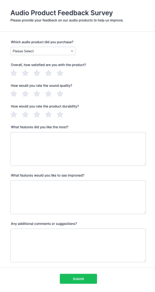 Audio Product Feedback Survey Form Template