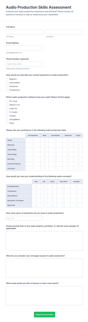 Audio Production Skills Assessment Form Template