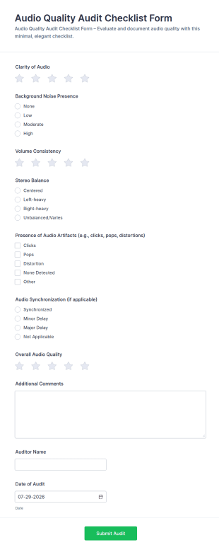 Audio Quality Audit Checklist Form Template