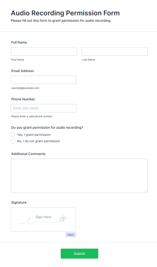Audio Recording Permission Form Template