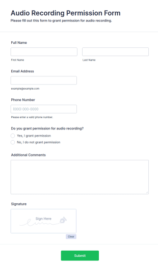 Audio Recording Permission Form Template
