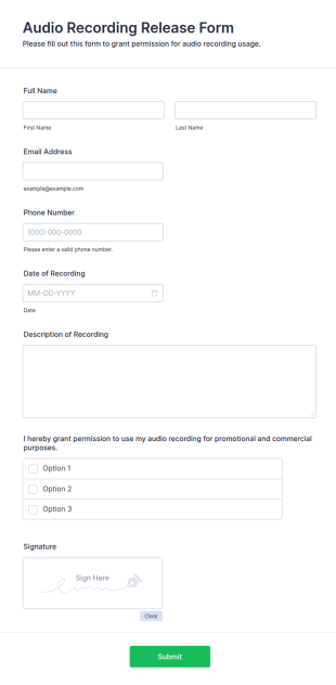 Audio Recording Release Form Template