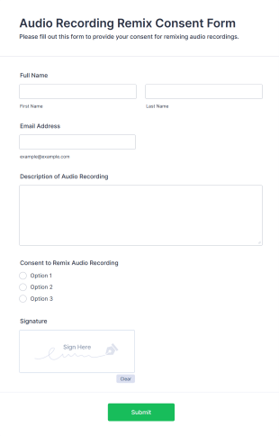 Audio Recording Remix Consent Form Template