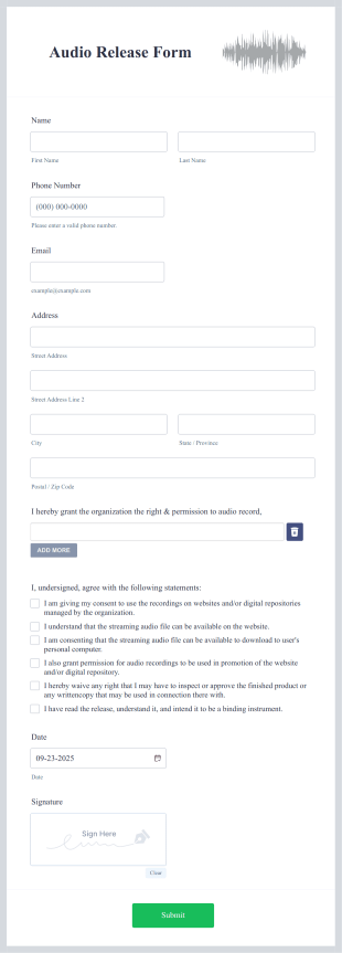 Audio Release Form Template