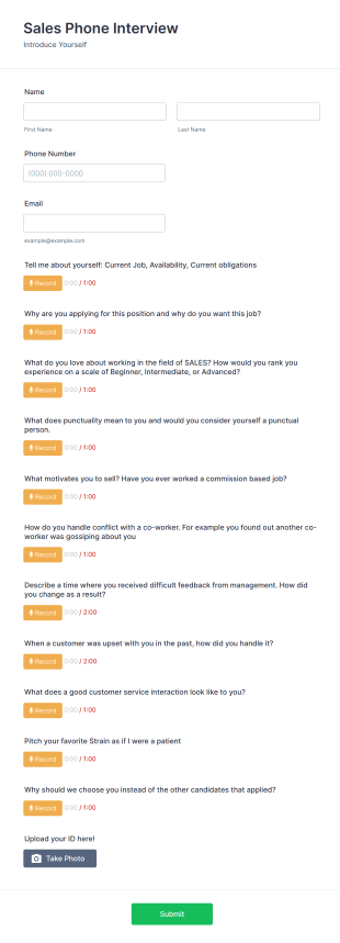 Sales Interview Form With Voice Record Form Template