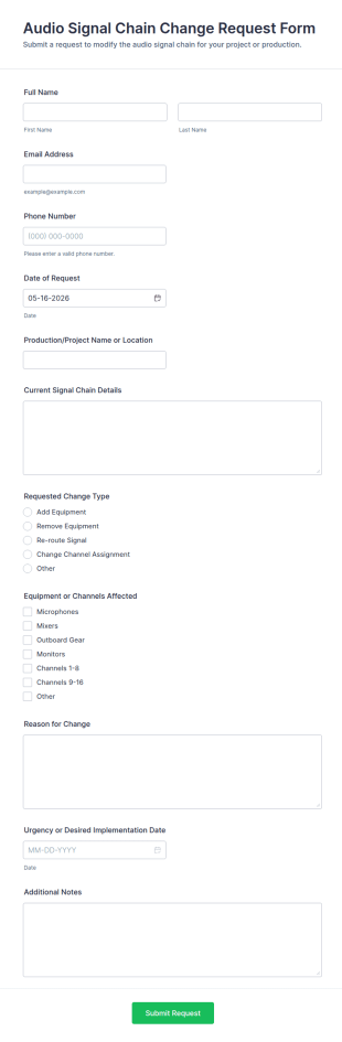 Audio Signal Chain Change Request Form Template