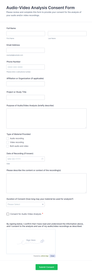 Audio Video Analysis Consent Form Template