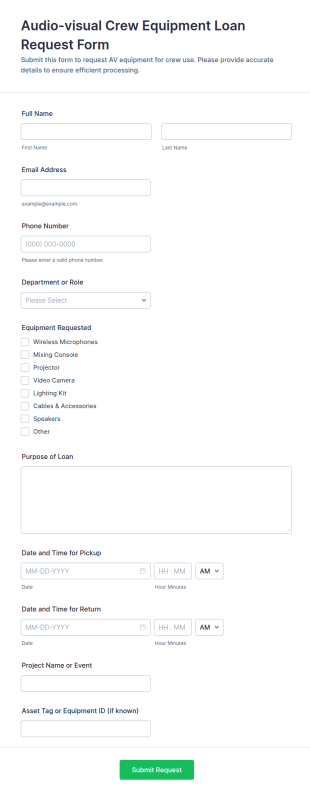 Audio Visual Crew Equipment Loan Request Form Template