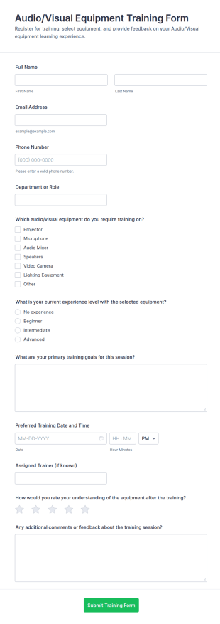 Audio/Visual Equipment Training Form Template