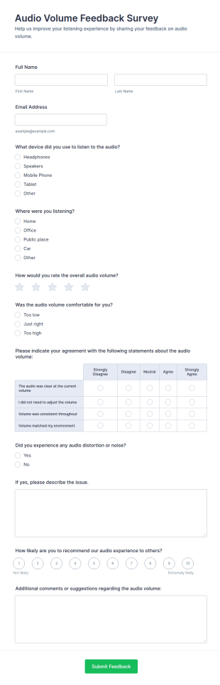 Audio Volume Feedback Survey Form Template