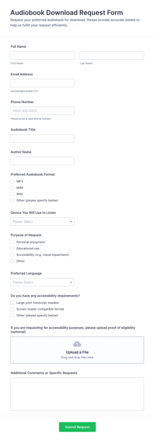 Audiobook Download Request Form Template
