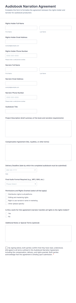 Audiobook Narration Agreement Form Template