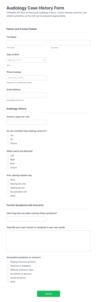 Audiology Case History Form Template