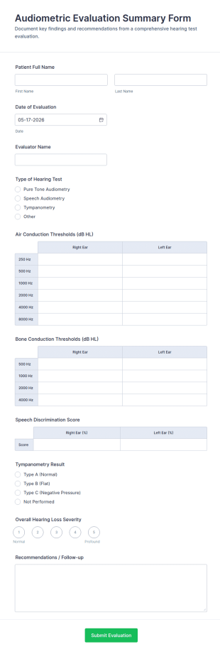 Audiometric Evaluation Summary Form Template