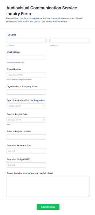 Audiovisual Communication Service Inquiry Form Template