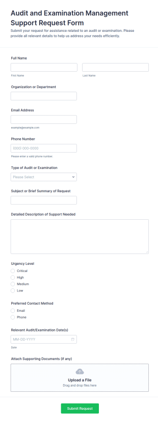 Audit And Examination Management Support Request Form Template