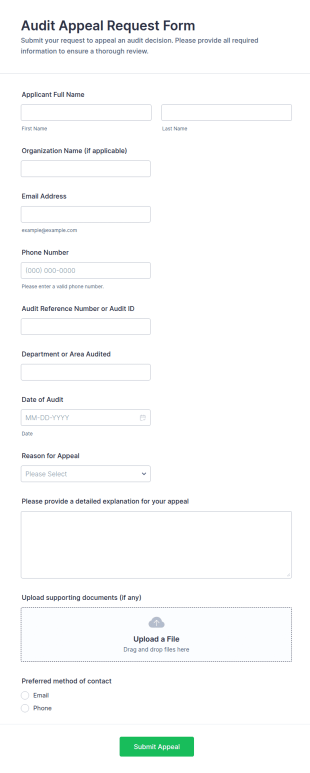 Audit Appeal Request Form Template
