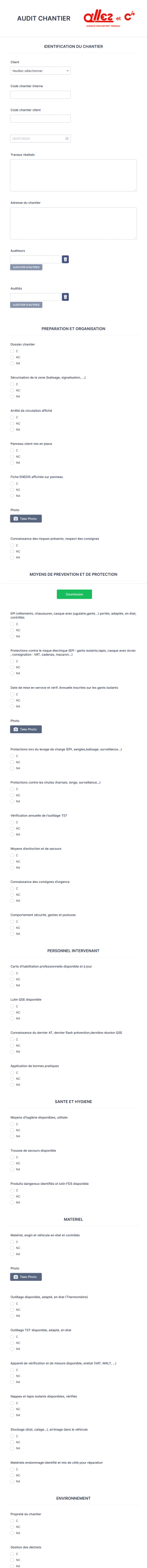 Audit Chantier Form Template