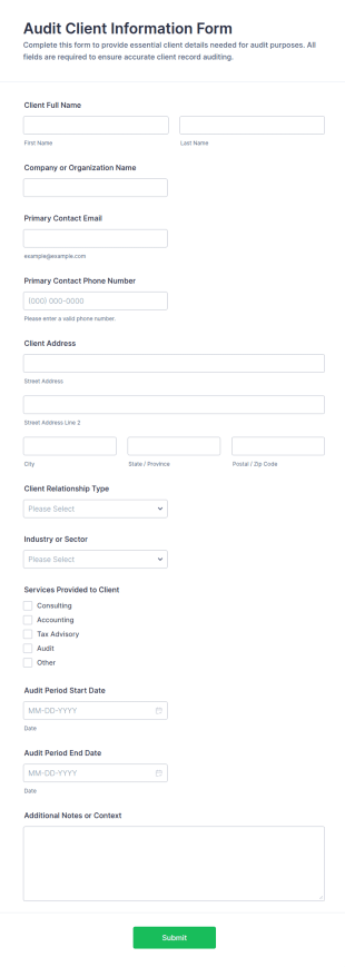 Audit Client Information Form Template