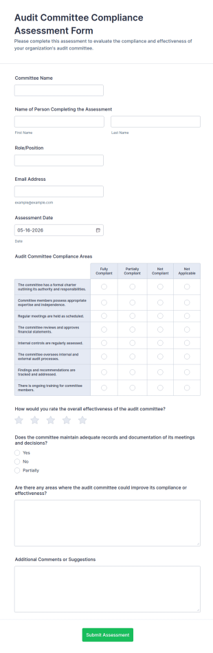 Audit Committee Compliance Assessment Form Template