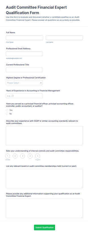 Audit Committee Financial Expert Qualification Form Template