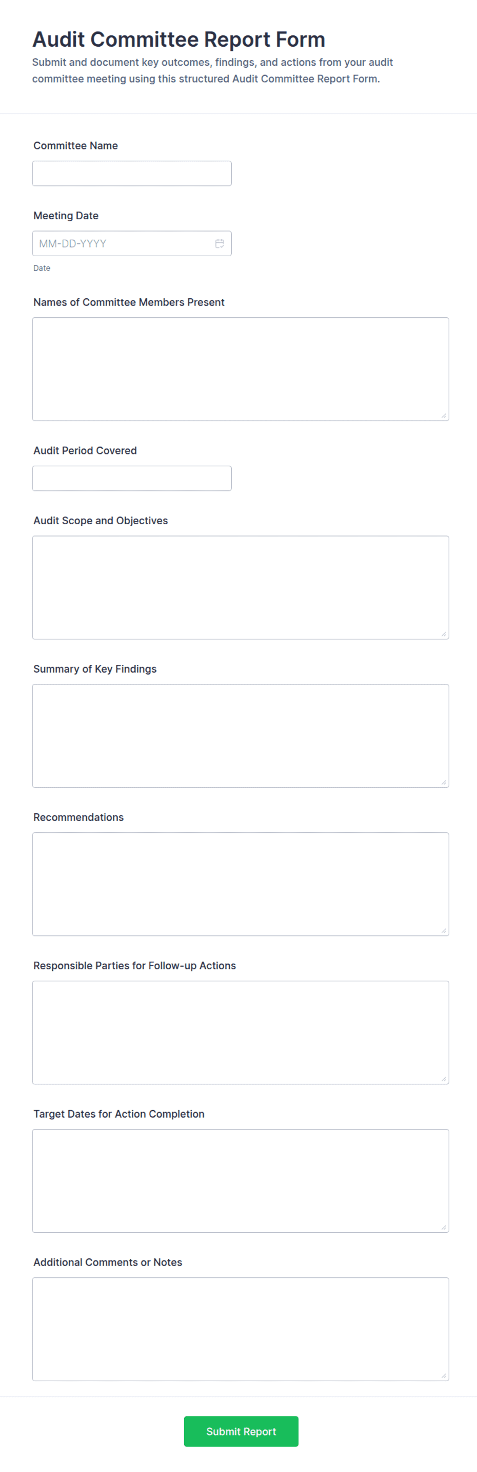 Audit Committee Report Form Template | Jotform